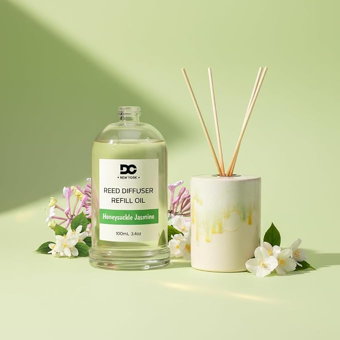 Daniella's Candles Honeysuckle Jasmine Reed Diffuser Refill Oil, 3.4oz/100ml, Premium Fragrance Oil, Home Fragrance, Oil for Reed Diffusers, Long Lasting