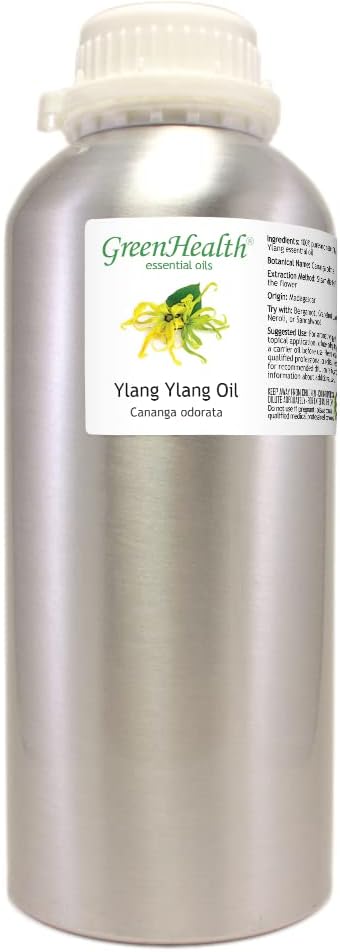 Ylang Ylang Essential Oil – 32 fl oz (946 ml) Aluminum Bottle w/Plug Cap – 100% Pure Essential Oil – GreenHealth