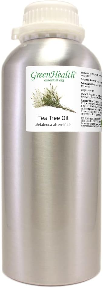 Tea Tree Essential Oil – 32 fl oz (1 Quart) – 100% Pure & Undiluted – Steam-Distilled Melaleuca – Bulk Size for Aromatherapy, Cleaning, DIY, and Candle Making – Aluminum Bottle – GreenHealth