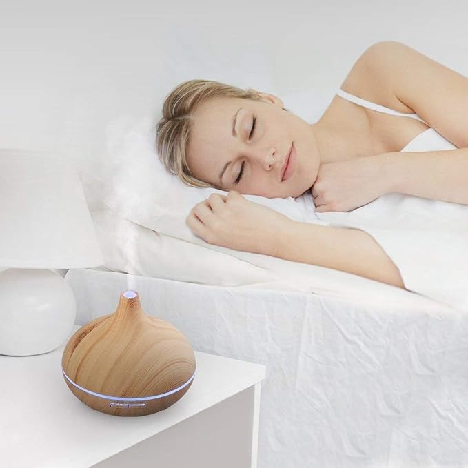 Aroma Essential Oil Diffuser, JoySusie 500ml Wood Grain Ultrasonic Cool Mist Whisper-Quiet Humidifier with Color LED Lights Changing & 4 Timer Settings, with Remote Control (Brown)