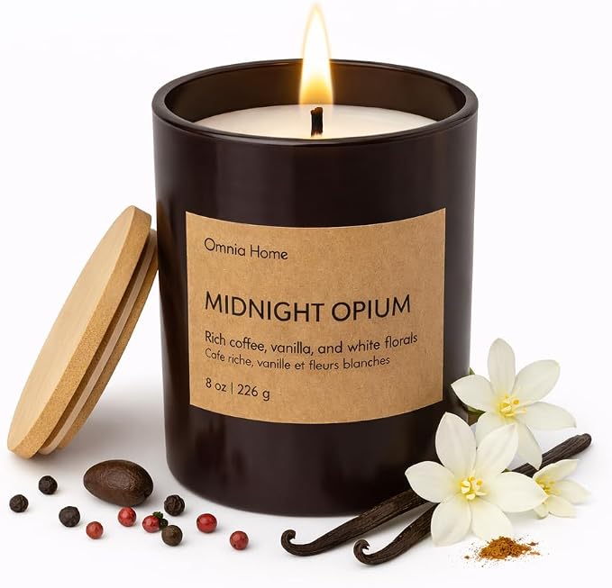 Scented Soy Wax Candle – Floral Candles for Home Scented with Notes of Jasmine, Vanilla & Tonka Bean – Elegant Home Decor & Gift (Midnight Opium, Black, 8 oz)