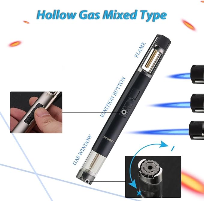 HONEST Torch Lighters Butane Lighters Refillable Single Jet Flame for Candle Grill BBQ Camping (Blue)