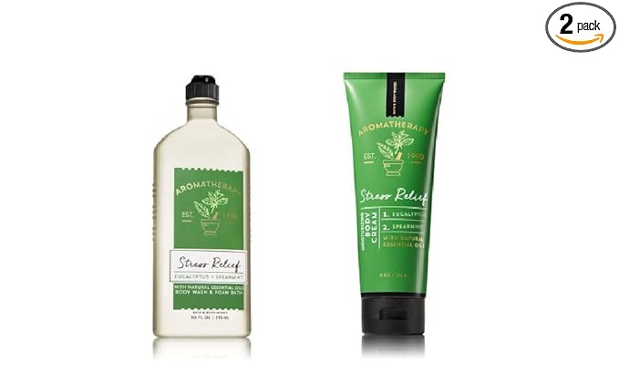 Bath Body Works ~ Aromatherapy ~ Stress Relief - Eucalyptus & Spearmint ~ Bundle ~ Body Wash & Foam Bath 10oz. & Body Cream 8 oz