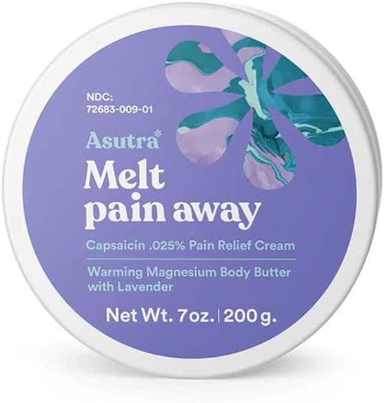 ASUTRA Melt Pain Away Magnesium Cream for Pain Relief for Feet and Body, Warming Capsaicin Cream Formula for Leg Cramps, Post-Workout Muscle Soreness (Lavender, 7 oz)