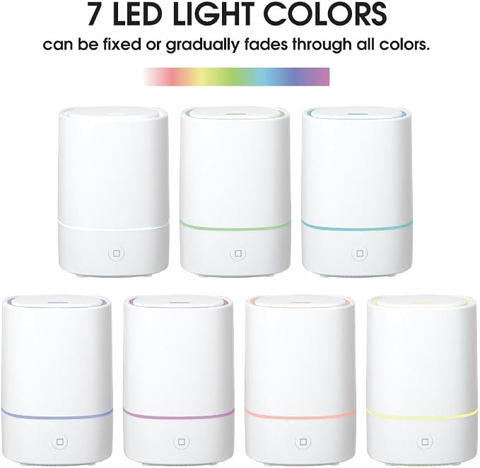 Pure Essential Oil Works Sensei LED Ultrasonic Aroma Diffuser, 150ml Essential Oil Diffuser with Cool Mist, 7 Color Changing Lights, Auto Shut-Off, White