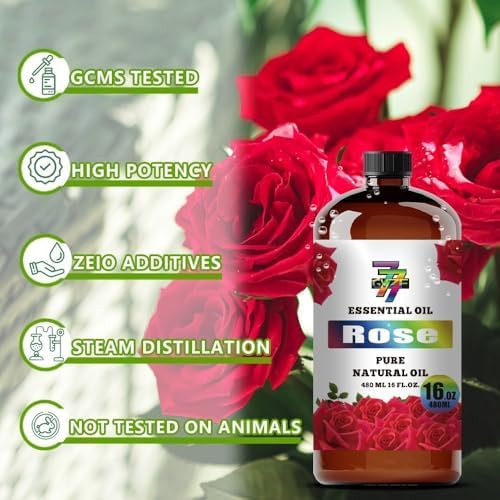 Rose Essential Oil, Rose Oils, for Diffuser, Massage, Bath, DIY Candles, Soap, Humidifier, Bedroom, Office, Gift, Essential Oil, GV77ZF Rose Fragrance Oil - 16 fl oz (480 ml)