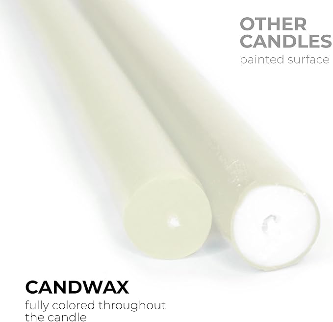 CANDWAX Ivory Taper Candles 8 inch Dripless - Set of 4 Tapered Candle Ideal for Dinner - Smokeless and Unscented Candlesticks Long Burning