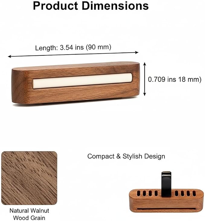 2 Pack Natural Walnut Wood Car Vent Clip Air Freshener, Refillable Aroma Diffuser with 8 Absorber Sticks, Elegant Design for Auto, Home, Office