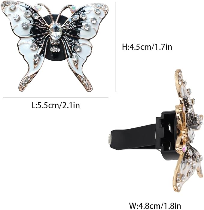 ORIESSE 2pcs Black Butterfly Car Air Freshener Vent Clips Bling Car Accessories for Women Refillable Scents Diffusers