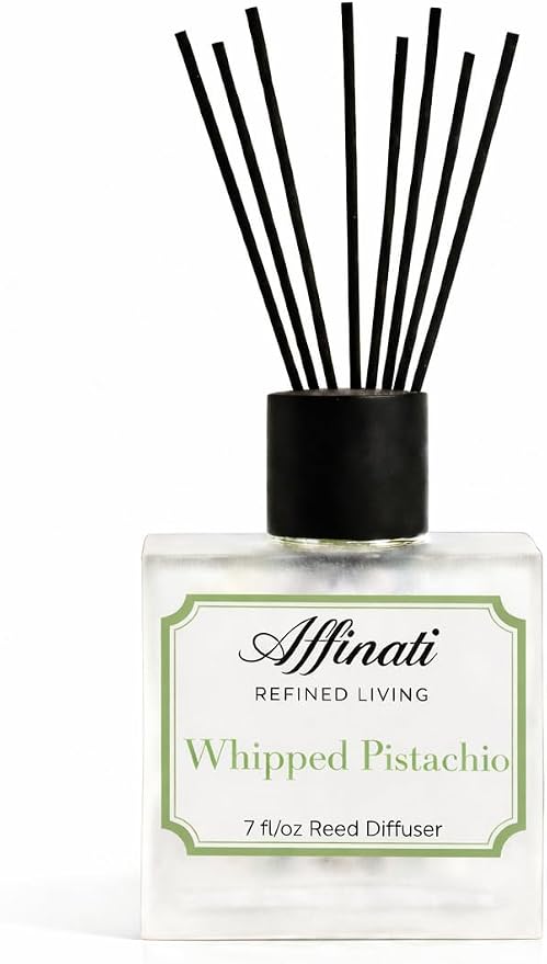 Affinati Whipped Pistachio Reed Diffuser – 7.0 fl oz Home Fragrance Diffuser with 8 Reeds – Long Lasting Flame Free Room Fragrance for Bedroom, Bathroom, Office & Living Room