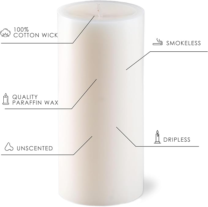 2.8x8 Inch 100 Hours White Pillar Candles, 6 Pack, Long Burning Unscented Tall Pillar Candles, Large Candle for Holiday Decor, Home Decor, Emergency and Events,Dripless & Smokeless