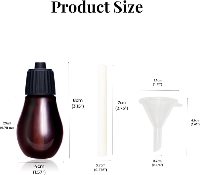 3 Empty Bottles for Essential Oils Refilling, Diffuser Bottles Set | 3 Empty Bottles & 6 Filter Cottons & 1 Mini Funnel, Fit AGEMANY Waterless Aroma Diffuser, Amber Glass Bottle, 20ML