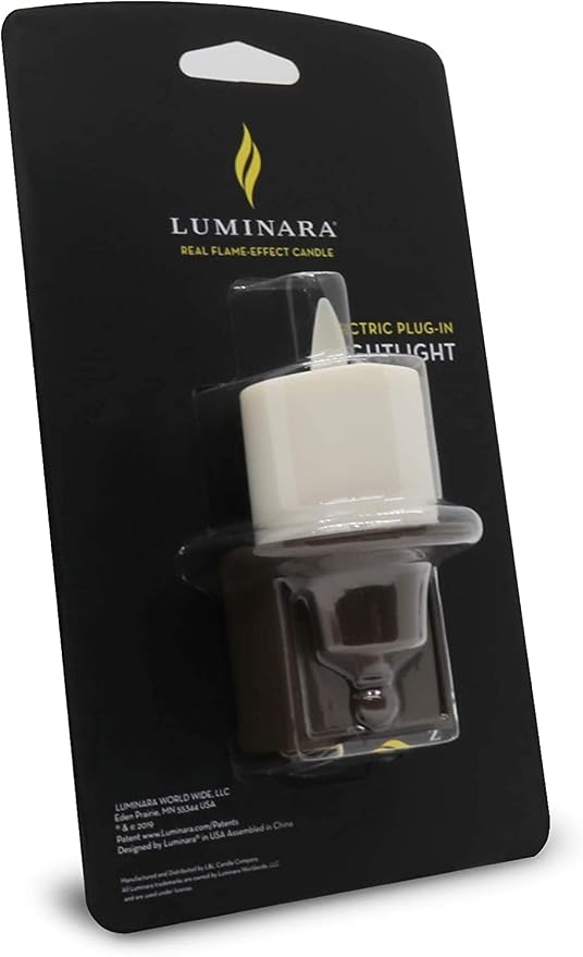Luminara Flameless Candle Nightlight w/Dusk to Dawn Light Dark Auto Sensor, Bronze Wall Plug Indoor Night LED Light w/Real-Flame Effect Technology, Bathroom Bedroom Hallway, No Remote Needed
