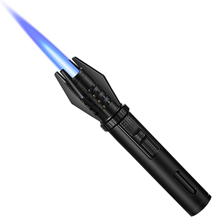 Mini Torch Lighter Straight Flame Bright Fire Small Refillable Butane Lighter Pocket Windproof Jet Flame with Visual Window for Survival Kitchen Camping Candles Fireplace BBQ Gift, 5" (Without Fuel)