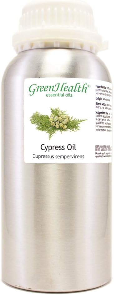 Cypress Essential Oil – 16 fl oz (473 ml) Aluminum Bottle w/Plug Cap – 100% Pure Essential Oil – GreenHealth