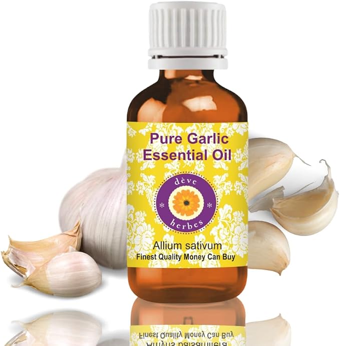 dève herbes Garlic Essential Oil (Allium sativum) Pure | Non-Sticky | Non-Greasy | Lightweight | Men & Women | All Skin Types | Steam Distilled 15ml (0.5 oz)