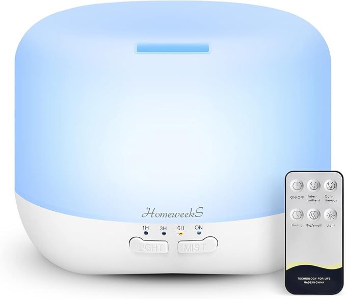 Aromatherapy Essential Oil Diffuser for Room: 500ml Colorful Aroma Air Humidifier with Adjustable Cool Mist Mode, Auto Off Ultrasonic Diffusers for Large Room Home Office(White)