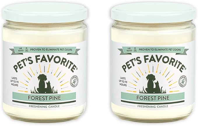 Pet's Favorite Scented Candles with a Cotton Wick, Clean Burning Pet Candles with a Natural Fiber Wick and 70 Hour Burn Time, Forest Pine Pack of 2
