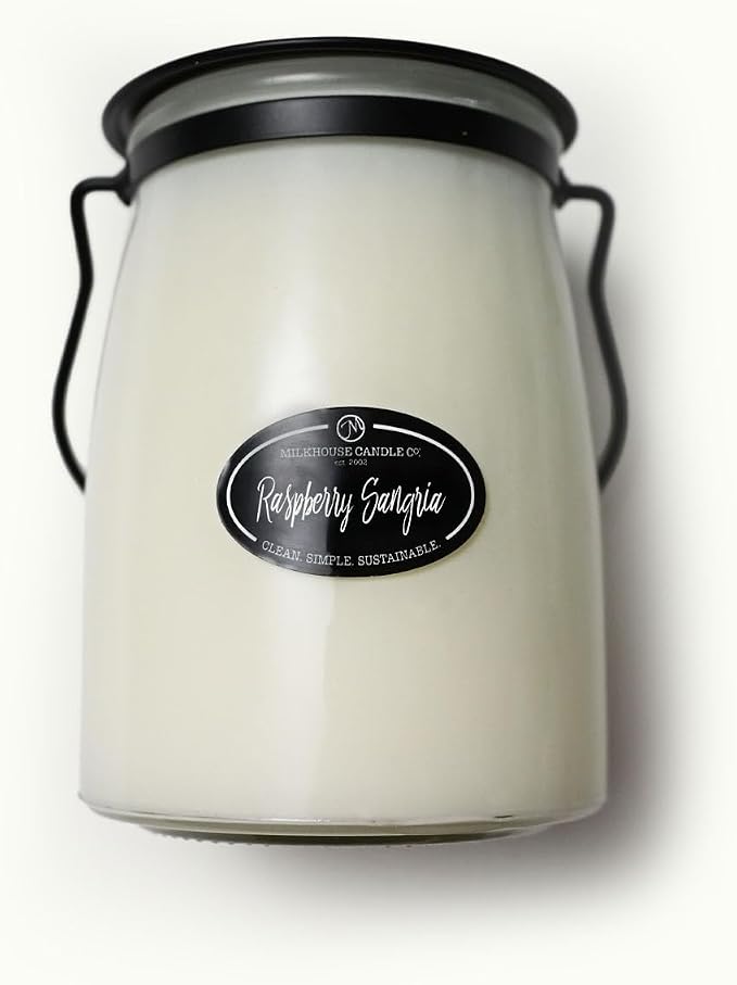 Milkhouse Candle Company Raspberry Sangria Soy Candle - Pink Rose | Rosewater | Pink Pear Scented - 22 oz Butter Jar with Lid, 120+ Hour Burn Time, Made in the USA