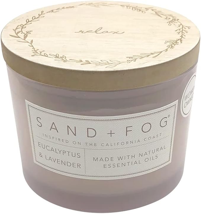 Sand + Fog Scented Candle - Eucalyptus Lavender – Additional Scents and Sizes – 100% Cotton Lead-Free Wick - Luxury Air Freshening Jar Candles - Perfect Home Decor – 12oz