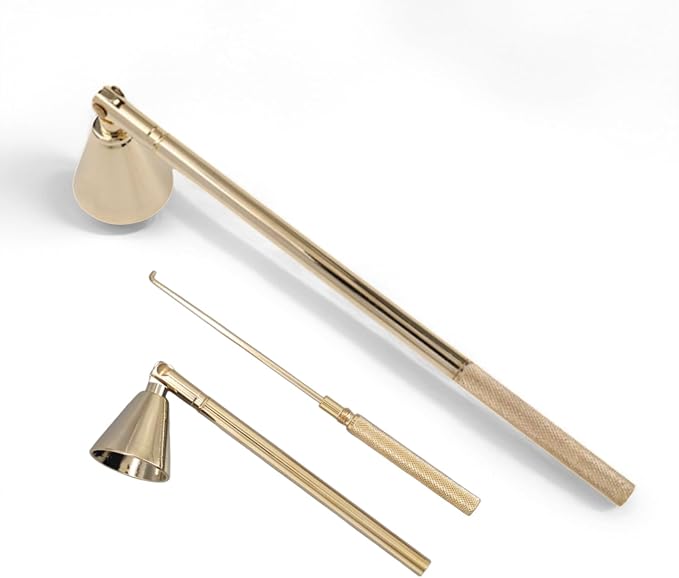 Innovative 2-in-1 Candle Snuffer Extinguisher with Removable Wick Dipper,Candle Flame Put Out Tools with Non-Slip Long Handle,Perfect Accessories for Candle Lovers (Gold)