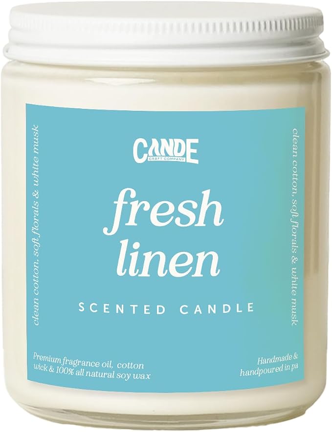 Scented Soy Wax Candle for Home, Luxury Scented Soy Jar Candle, Hand Poured in The USA, Highly Scented & Long Lasting for Home, Mom, Women, Birthday Gift (Fresh Linen)