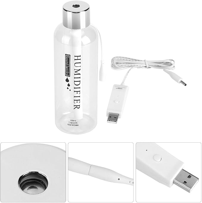 Focket Air Humidifier,300ml Mini Portable Quiet Operation Transparent USB Water Bottle Air Diffuser Fine Mist Automatic Power Off Mist Maker for Car Office Home Study