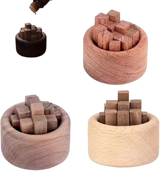 Passive Diffuser,3 Set of Wood Diffuser for Essential Oils,Car Fragrant Small Aromatherapy Diffuser Woodpile Shaped for Home Office Decoration,Black Walnut,Beech, Pear Wood