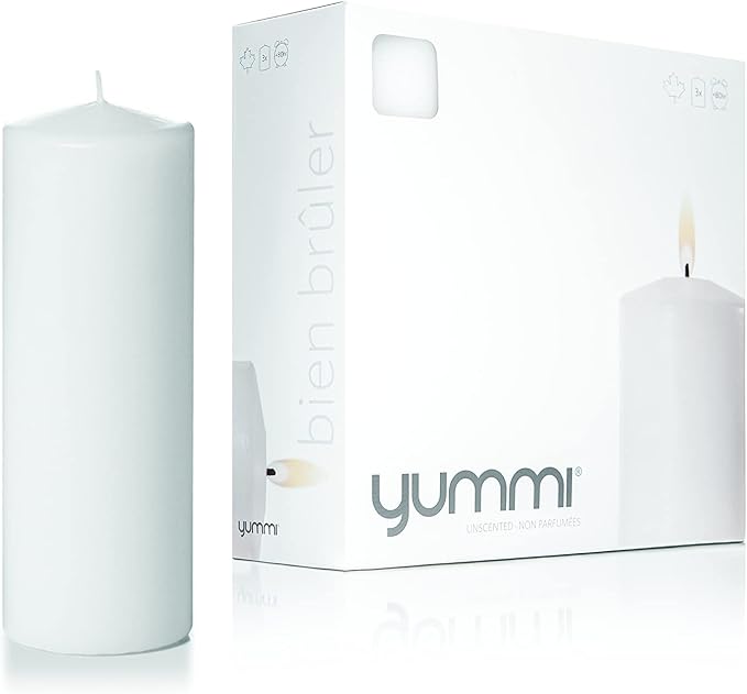 yummi 3" x 8" White Round Pillar Candles - 3 per Pack