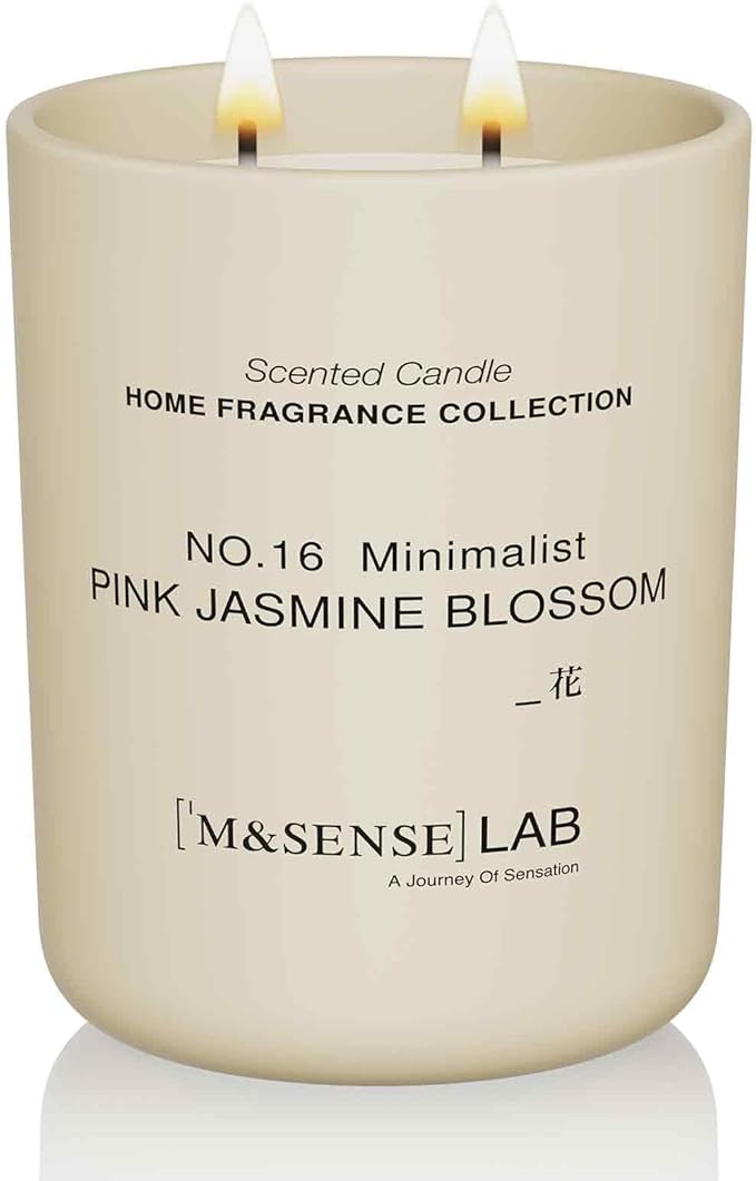 M&SENSE Natural Soy Large Candle| Pink Jasmine Blossom | 16.6 oz, 95H Burn | Mini Spring Scented Candles for Relaxation, Meditation, Home Décor | for Bedroom, Office, Party