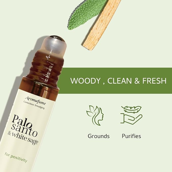 Palo Santo & White Sage Essential Oil Roll-On by Aromafume | 1 x 10ml / 0.33 fl oz | Aromatherapy Oils | Natural Roll On Perfume | Spiritual Meditation Accessories