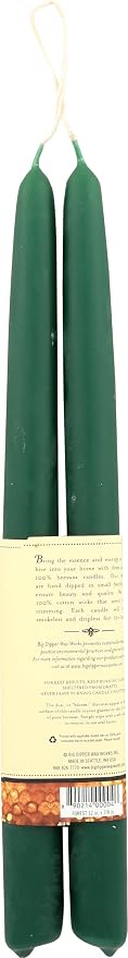Big Dipper Wax Works Forest Green Hand-Dipped Beeswax Taper Candles – 12” x 7/8”, 2-Pack, 100% Pure Beeswax, Long Burning, Clean, Cotton Wick, Handmade in USA, Home Décor & Wedding Candles