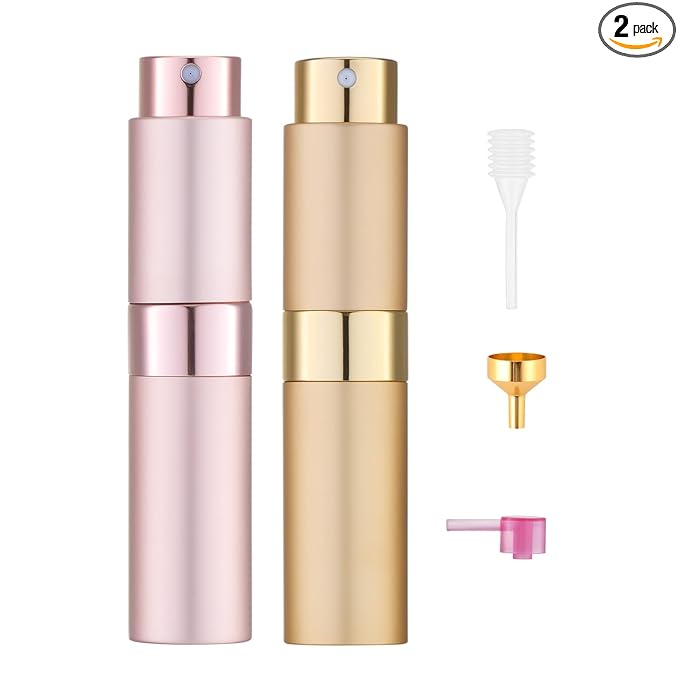 Tekson 8ml Travel Perfume Atomizer Refillable, Mini Cologne Spray Bottle Empty, Small Aftershave Portable Sprayer for Liquid Dispenser (Pink&Gold)