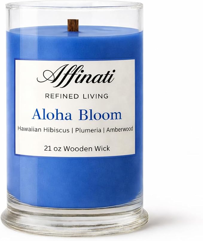 Affinati Aloha Bloom Large Scented Candle, 21 oz Wooden Wick Tumbler – Highly Fragrant Long Lasting Premium Sweet Floral Fragrance, Soy Blend
