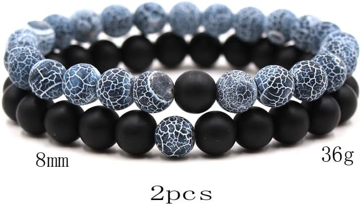 FORUBUS 2Pcs Lava Rock Beaded Bracelet Set – Essential Oil Diffuser Jewelry with Natural Stone Beads for Aromatherapy, Yoga, Meditation, and Stress Relief, Stretchy Bracelets for Women Men