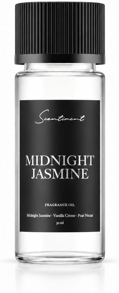 Scentiment Midnight Jasmine Diffuser Oil - Premium Hotel Scent with Notes of Jasmine, Vanilla Crème & Pear Nectar Home Scent, Hotel Fragrance Oil Diffuser Refill - 1.69 fl oz (50 mL)