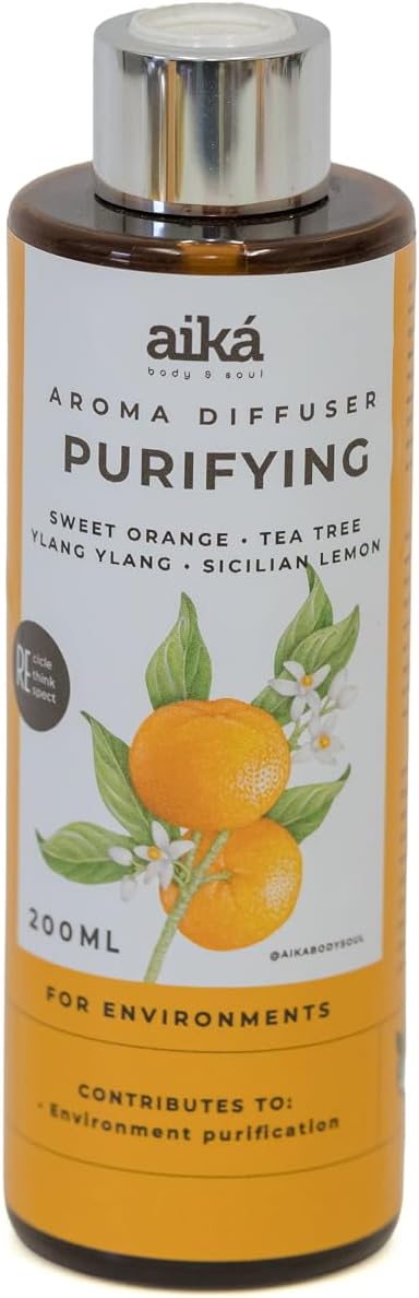 P & V GROUP USA Aika Purifying Body Care Set – Aroma Diffuser 200ml + Home Spray 200ml – Tea Tree, Lemon, Orange & Ylang-Ylang Essential Oils – Antibacterial, Antifungal, Skin Cleansing & Refreshing