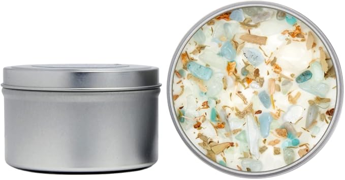 Inner Peace Candle by New Moon Beginnings - Dried Flower, Herb, & Crystal Candles - Soy Candle - All Natural Aromatherapy Candle - 8 oz Tin