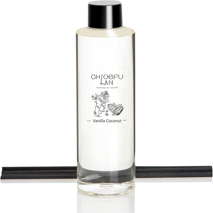 Vanilla Coconut Scented Oil Diffuser Refill 6.76 fl oz Natural Essential Oil for Reéd Diffuser Home Fragrance for Bedroom, Bathroom Home Decor