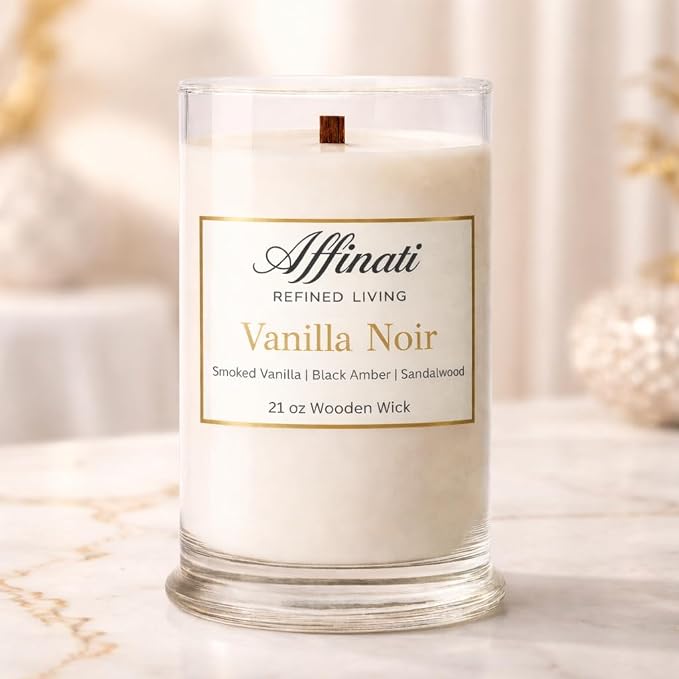 Affinati Vanilla Noir Large Scented Candle, 21 oz Wooden Wick Tumbler – Highly Fragrant Extra Long Lasting Home Fragrance, Soy Blend Candle
