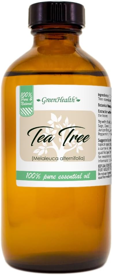 GreenHealth Tea Tree Essential Oil - 8 fl oz (237 ml) Glass Bottle with Cap - 100% Pure Essential Oil