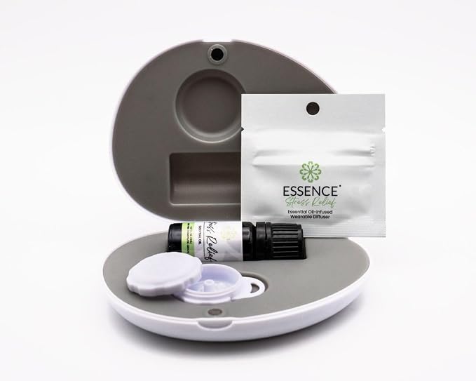 Essence Pearl Travel Case | Stress Relief Essential Oil | Aromatherapy Nasal Diffuser & Essential Oil Carrying Case | Lavender & Copaiba Blend | Travel-Friendly Kit | White Pod