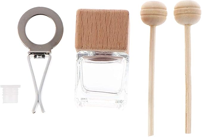 10 Pack,8ml Clear Glass Car Air Freshener Perfume Clip Diffuser,Empty Essential Oil Perfume Vials Diffuser Vent Outlet,Thick Glass Ornament With Wooden Caps,FREE Funnel,Dropper