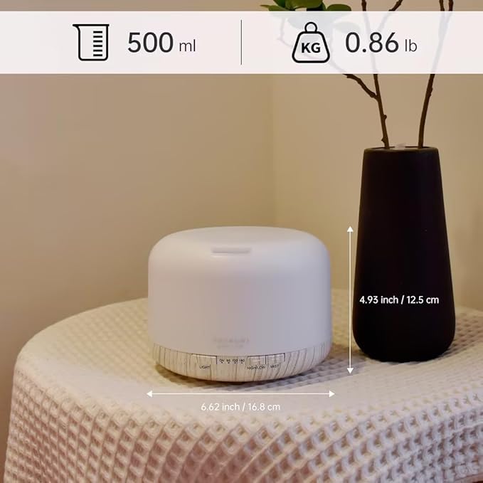 ASAKUKI Essential Oil Diffuser for Home, 500ML Aromatherapy Diffuser Humidifier with Remote Control, 7 Color LED Lights, Quiet Cool Mist Diffuser for Bedroom, Living Room, Office (White)