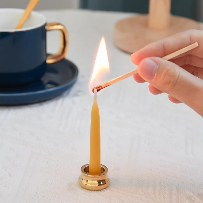 20 Minute Pure Beeswax Candles, Drip-Free Meditation Candles, Mini Taper Candles, Set of 50 Without Brass Candle Holders