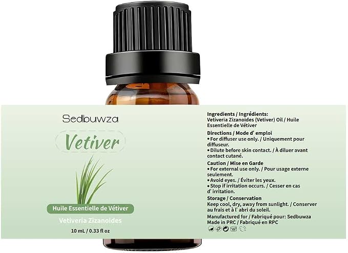 Sedbuwza Vetiver Essential Oil, Pure Organic Vetiver Fragrance Oil for Diffuser, Humidifier, Soap, Candle, Perfume