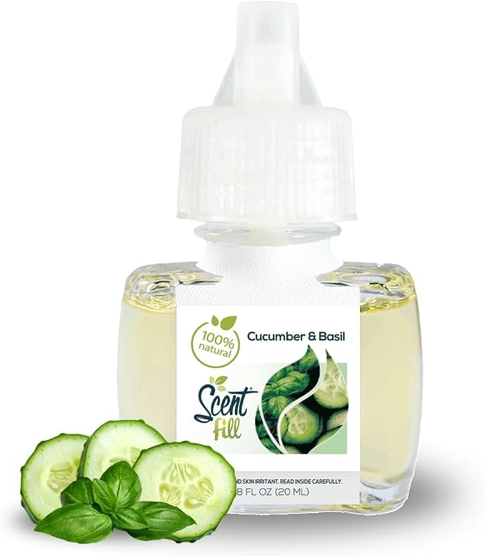 Scent Fill 100% Natural Cucumber Basil Plug in Air Freshener, Scented Oil Refills, 3 Refills