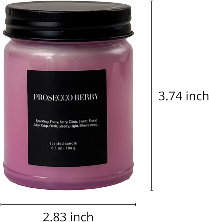 Prosecco Berry Scented Candle 6.5oz – CW Studio Color-Sprayed Glass Jar, Sweet Bubbly Fruit Aroma – Gift for Women, Hostess & Bridal Shower – Brunch Vibes – 30-35 Hour Burn