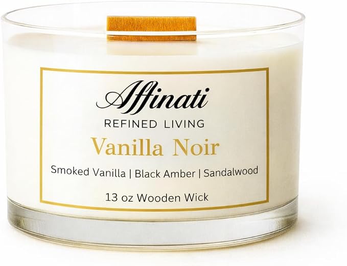 Affinati Vanilla Noir Wooden Wick Candle – Luxury Wooden Bowl, 13 oz