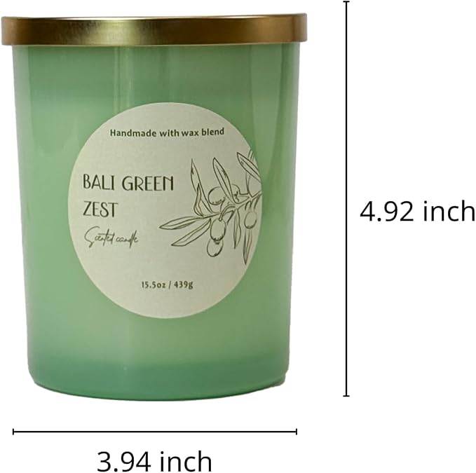 Bali Green Zest Scented Candle 15.5oz – CW Studio Color Glass Jar — Hand-Poured Soy & Paraffin Wax – Clean Burn, Smokeless, Up to 30 Hours, Home Decor & Gift Giving